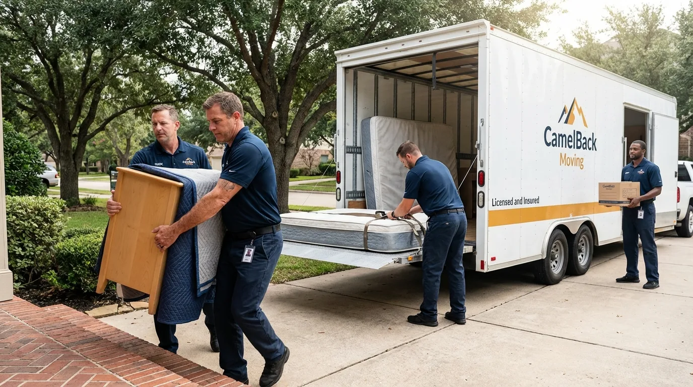 Crew loading residential truck for cross-state move from Pioneer, OH